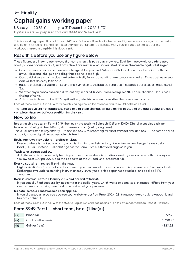 Page one of the US sample working paper